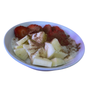 Arroz doce com morango e maçã
