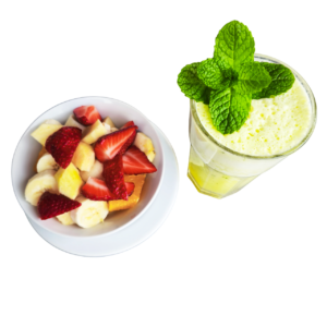 Taça de fruta e sumo de ananás