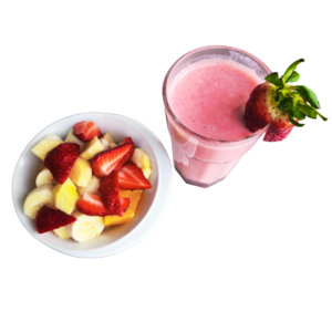 Taça de fruta e batido de morango