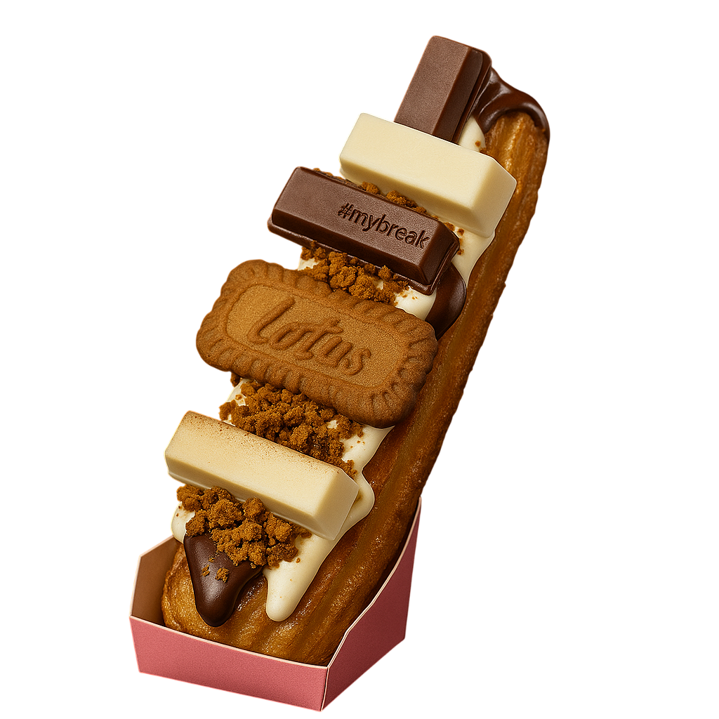 Churro especial (Bolacha Lotus e kit kat)